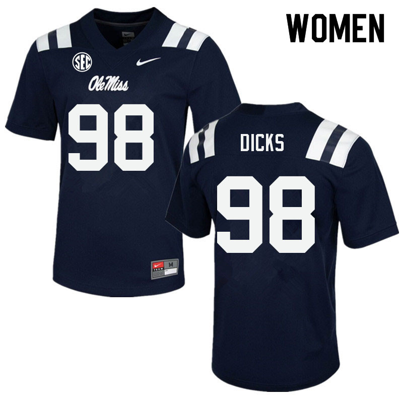 Women #98 Jaden Dicks Ole Miss Rebels College Football Jerseys Sale-Navy